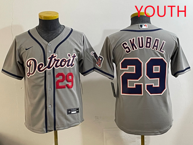 Youth 2025 Detroit Tigers #29 Skubal grey Nike MLB jersey style 2->youth mlb jersey->Youth Jersey